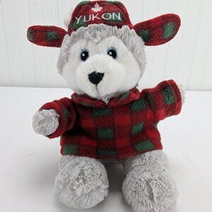 Creature Comforts Gray Wolf Plush 9" Stuffed Animal Yukon Maple Leaf Red Hat Top